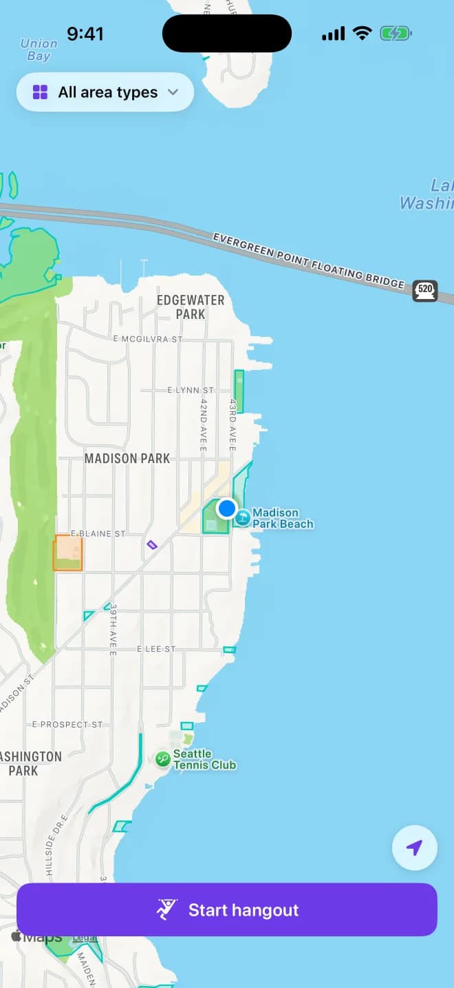 FunPlanned map showing kid-friendly places nearby