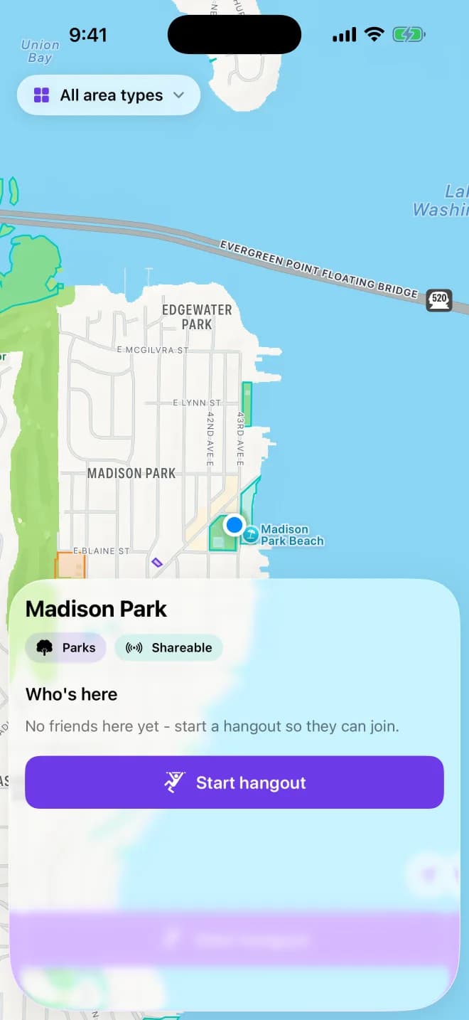FunPlanned place details showing where friends can meet